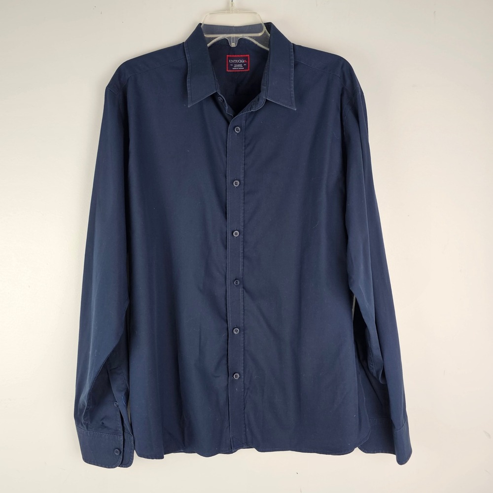 UNTUCKit Mens XL Navy Blue Cotton Long Sleeve Button Down Shirt Summer 2017